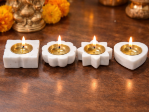 White Marble Decorative Diya Set