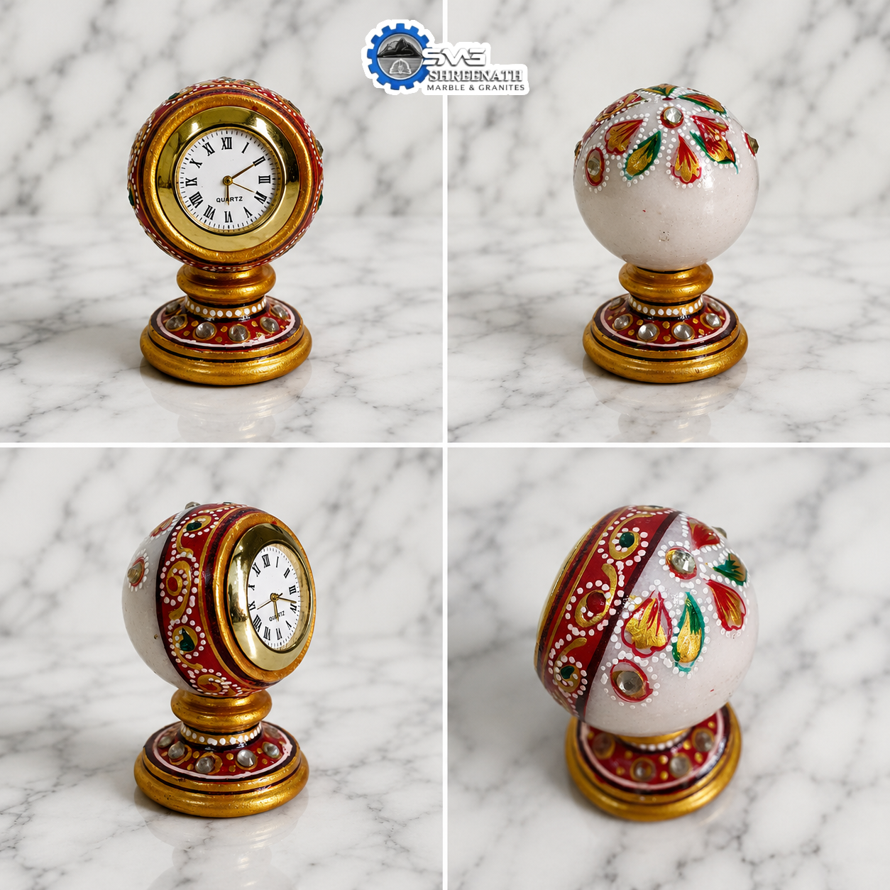 Hand Painted Marble Desk Clock - Image 2